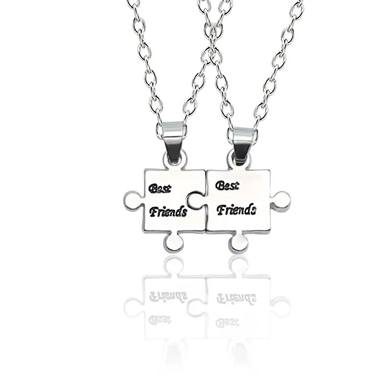 

New Best Friend Necklace Pendant 2pcs/set Silver Irregular Geometric Pendant Necklace For BFF Friendship Jewelry Drop Shipping, Picture