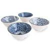 20-Ounce Deep Bowls for Cereal Soup Salad,Assorted Blue White Patterns Set of 4,6 inches Diameter by 2.8 inches High Ceramic Ser