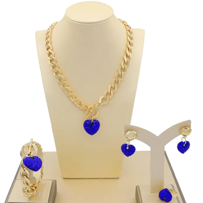 

Free Shipping High-End Crystal Stainless Steel Jewelry Set 18K Electroplating Gold Buckle Jewelry Sets Will Never Change Color