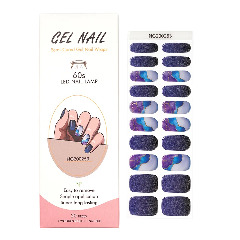 

Huizi factory supplier Christmas Custom semi cured gel nail sticker art decoration gel nail kit