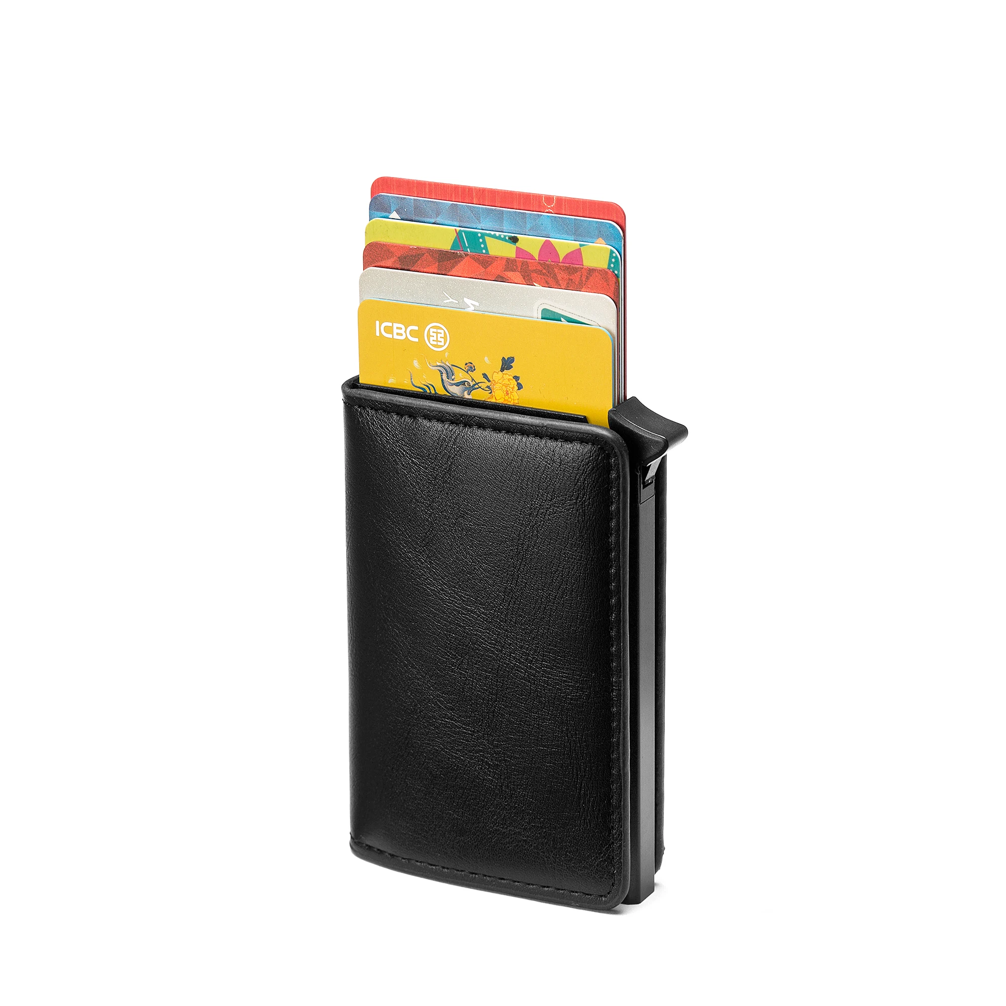 

Ready To Ship Pu Leather Metal RFID Pop Up Wallet Smart Credit Card Holder