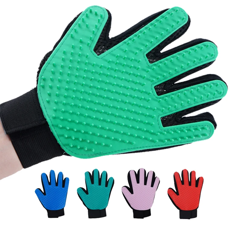 

Pet Grooming Brush Efficient Pet Hair Remover Mitt Enhanced Five Finger Design Dog & Cat Fur Remover 1 hand, Blue/pink/red/green