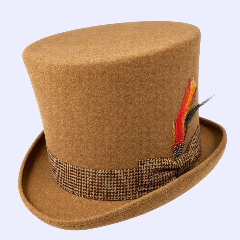 Warm Camel Tan Wool Top Hat