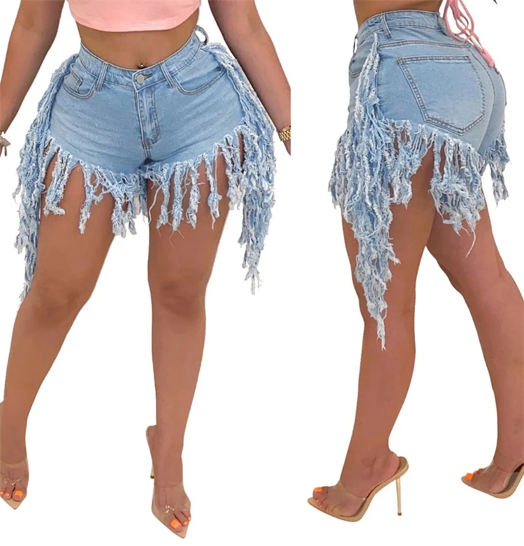 

Wholesale factory price women fringe jean shorts denim 2021