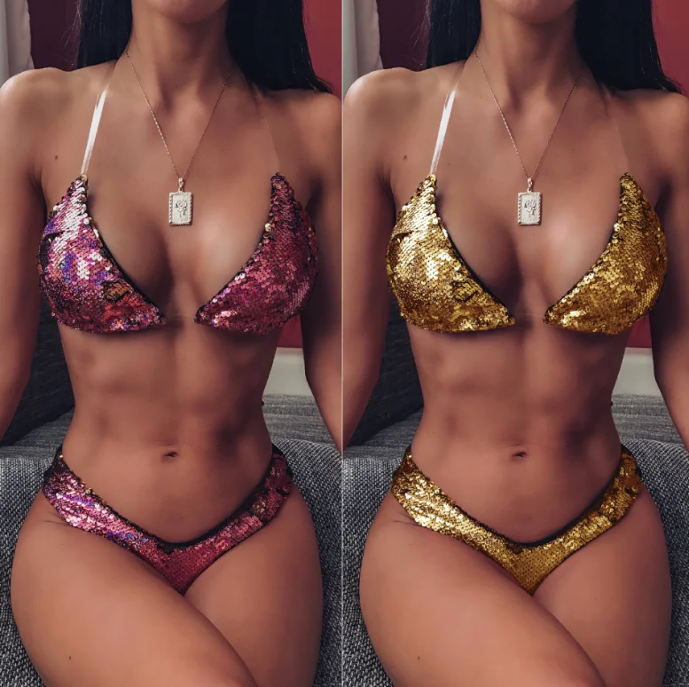 

Explosion Models Bikini New Ladies Split Bright Solid Color Sexy Swimsuit, Accept customized