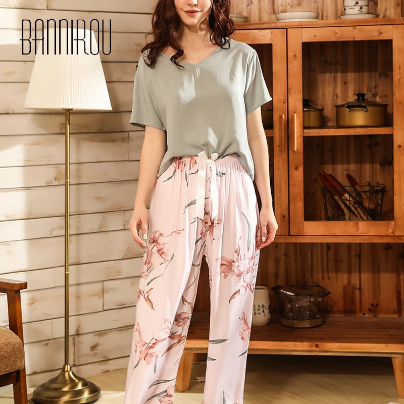 

Pajamas For Women Printed Pyjamas Spring printing Pajamas Set 100% Viscose Floral Female
