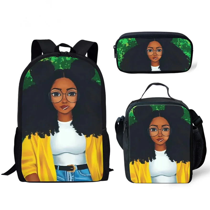

Children School Bags Backpack Teenagers Black Art African Girl Printing Book Bags Kids 3pcs/set Schoolbag Mochila Escolar