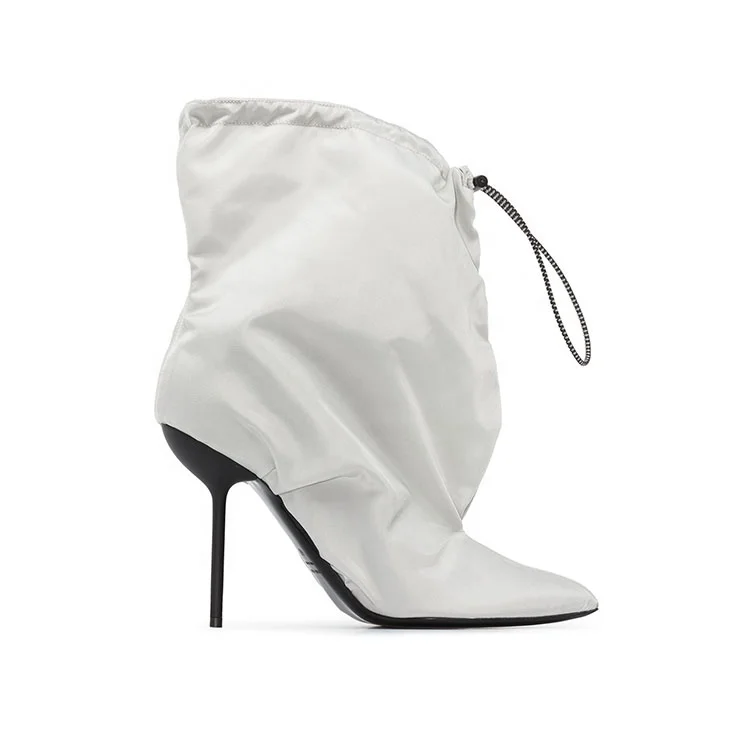 

2020 fashion trend white pocket stretch women's stiletto high heel mid-calf boots