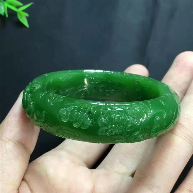 

Beautiful Color Apple Green High Quality Jade Stone Jewelry Natural Hetian Jasper Engraved Bangle