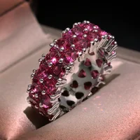 

Women's colors red delicate mosaic heart-shaped matte CZ ring wedding zircon engagement ring vintage jewelry