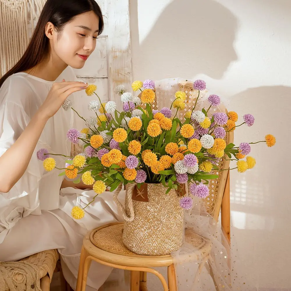 

D-DA002 wholesale artificial real touch ball dandelion flowers plant bouquet Ping pong chrysanthemum for Home Wedding Decor