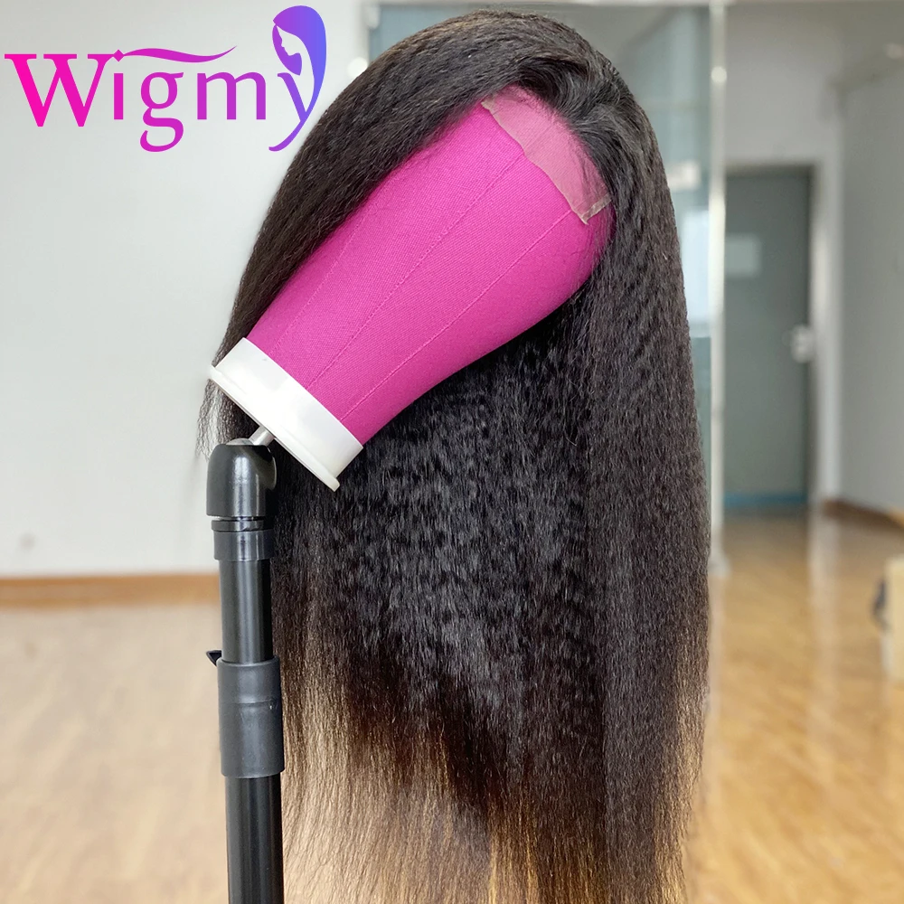 

Kinky Straight Lace Closure Wigs Human Hair For Black Women Pre Plucked Brazilian Yaki LaceFront Wig