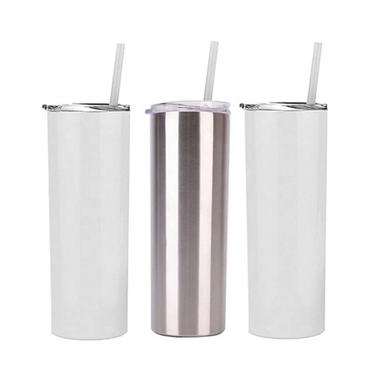 

RTS Straight sublimation blanks mug stainless steel double wall white sublimation 20oz straight skinny tumbler with straw