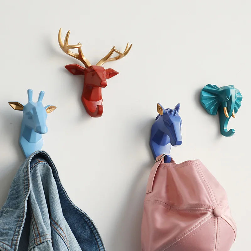 

Elephant Elk Giraffe Resin Animal Head Decoration Nordic Style Punch-free Hanging Self Adhesive Coat Hooks