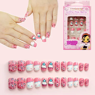 

Kids False Nail Press on Pre-glue Full Cover Candy Pattern Short False Nail Kits Lovely Gift for Kids Little Girls Nail Art, Like pictures press on nails