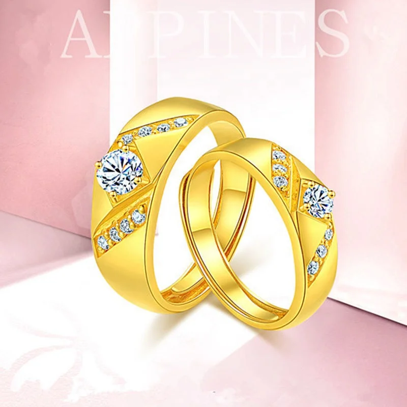 

Fashion charm 14k 18K gold ladies zirconia ring stainless steel couple crystal ring wedding jewelry gold, Picture shows