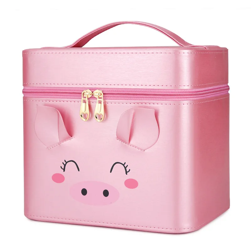 

Waterproof Leather Pink Organizer Brush Packaging Holder Bag Hard Cosmetics Makeup Case With Mirror, Pink/black/silver/rose red/customized