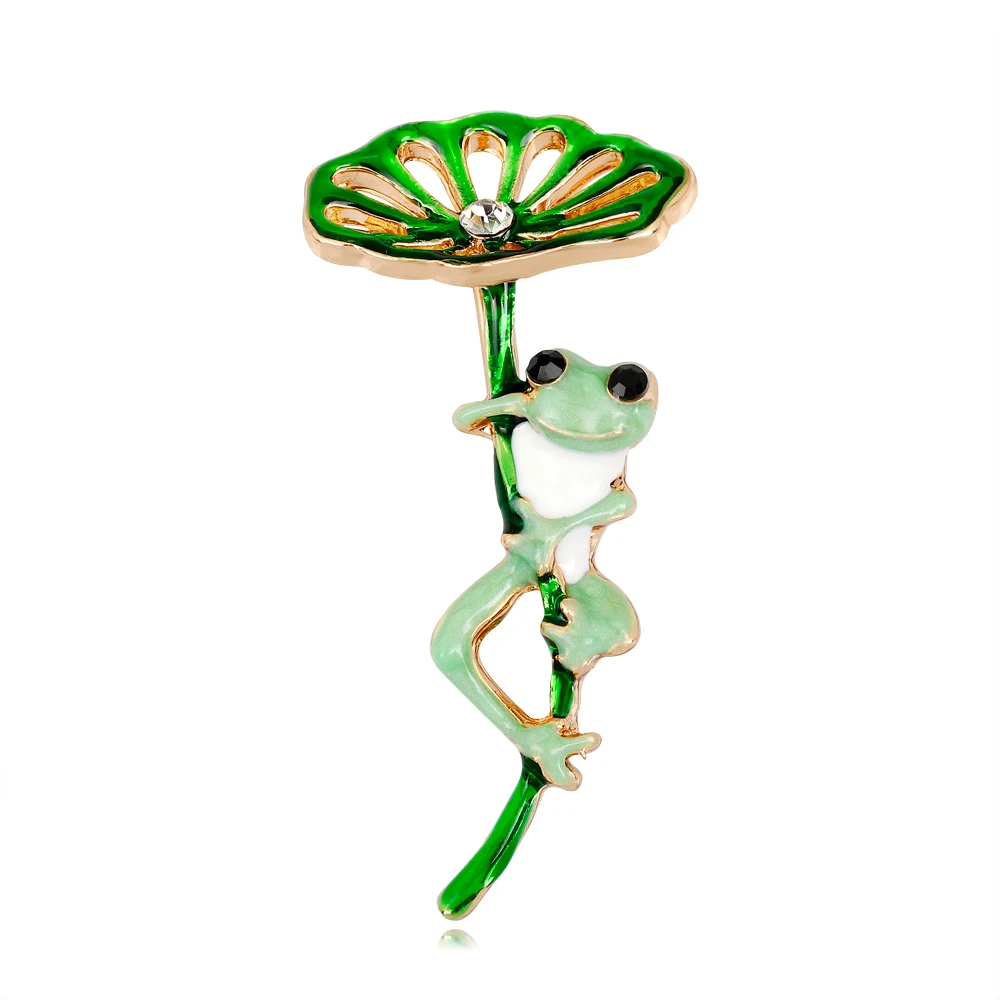 

Fashion Green Enamel Lotus Leaf Brooches Cuter Frog Brooch Gifts for Women Boy Crystal Pins Wedding Jewelry Accessories