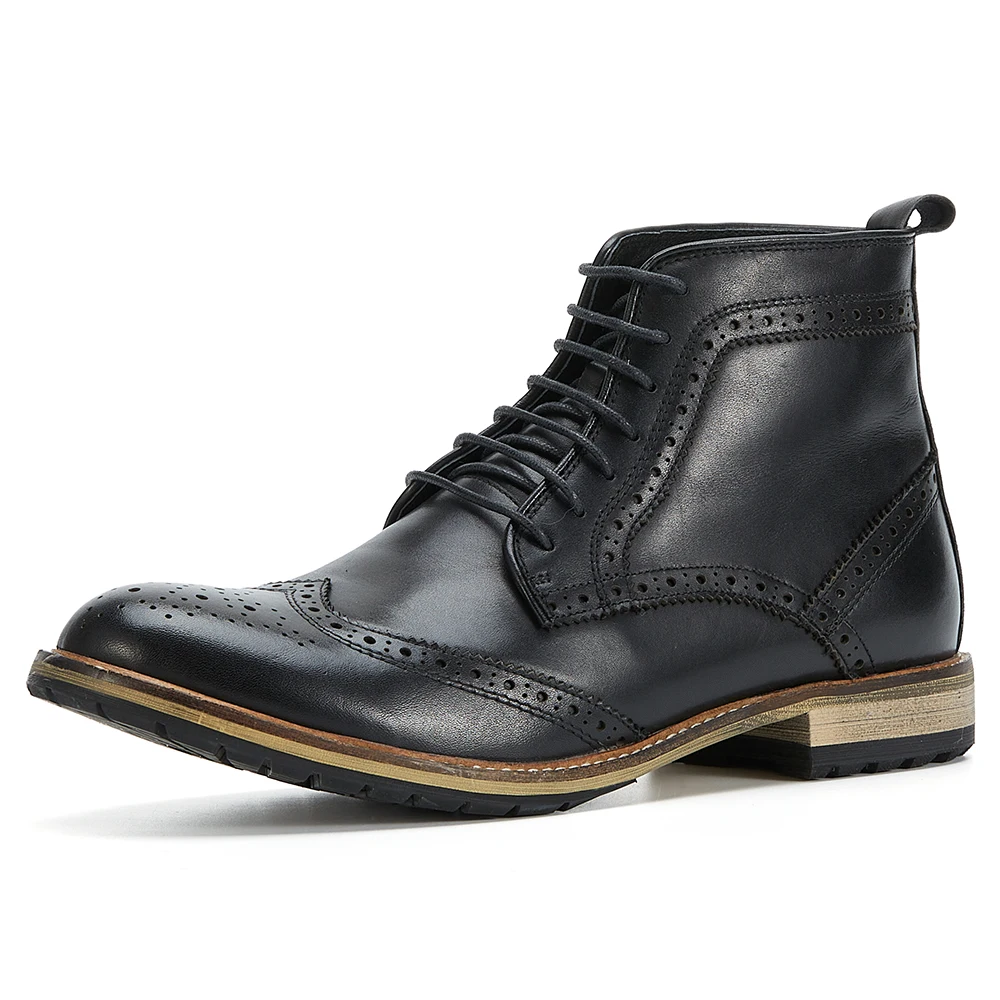 Luxury Men's Casual Cowhide Ankle Boots Durable Genuine Leather Lace up Shoes with Waterproof Feature Christmas Gift Low MOQ