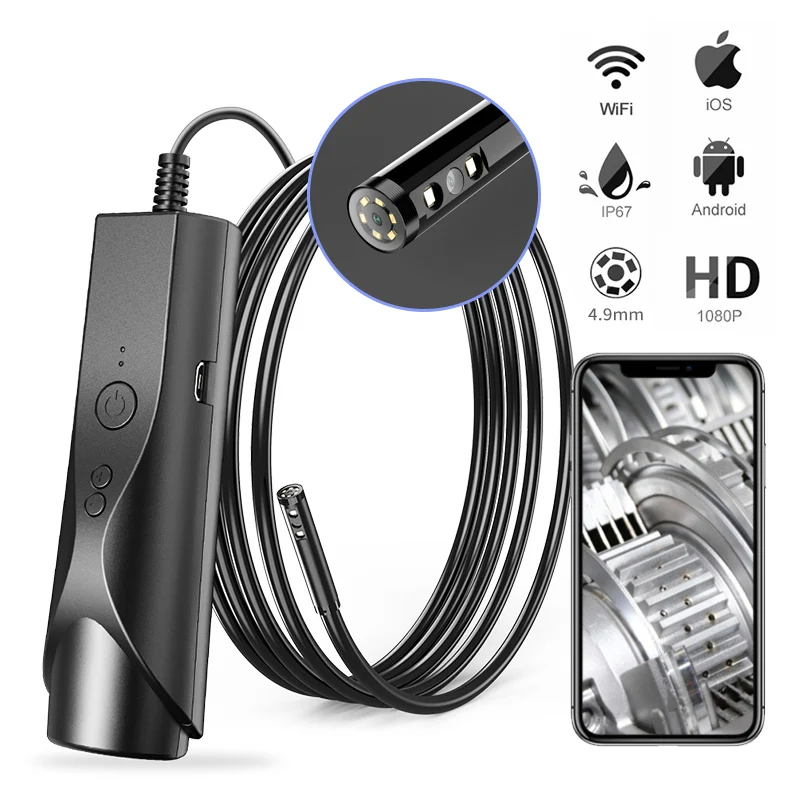 

Wifi Endoscope Camera 4.9mm IP67 Waterproof WiFi Borescope 1080P HD Dual Inspection Camera for Android Iphone iOS With 8 LED 5m