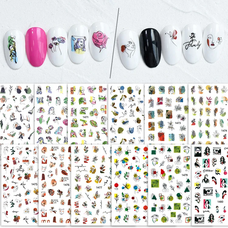 

2022 New Abstract Plant Lady Style DIY Nail Art Sticker for Finger Decoration Manicure, As picture show