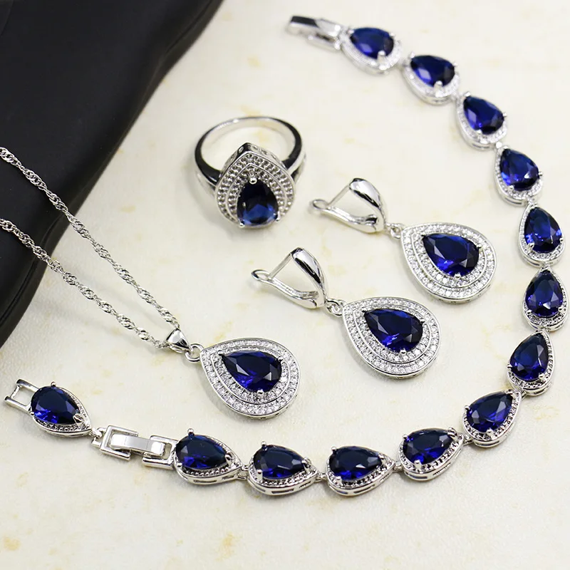 

Blue Crystal Jewelry Triple Set Zircon NecKLACE Jewelry Bride Zircon Jewelry