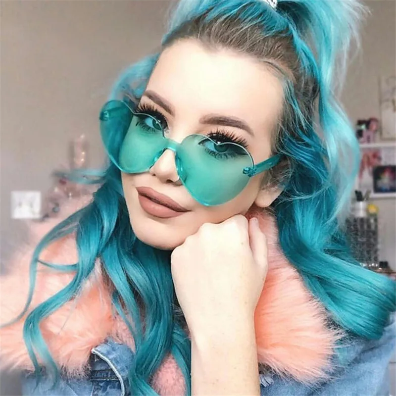 

New Fashion Cute Sexy Retro Love Heart Rimless Jelly Sunglasses Women Brand Designer Sun Glasses Eyewear Candy Color Uv400