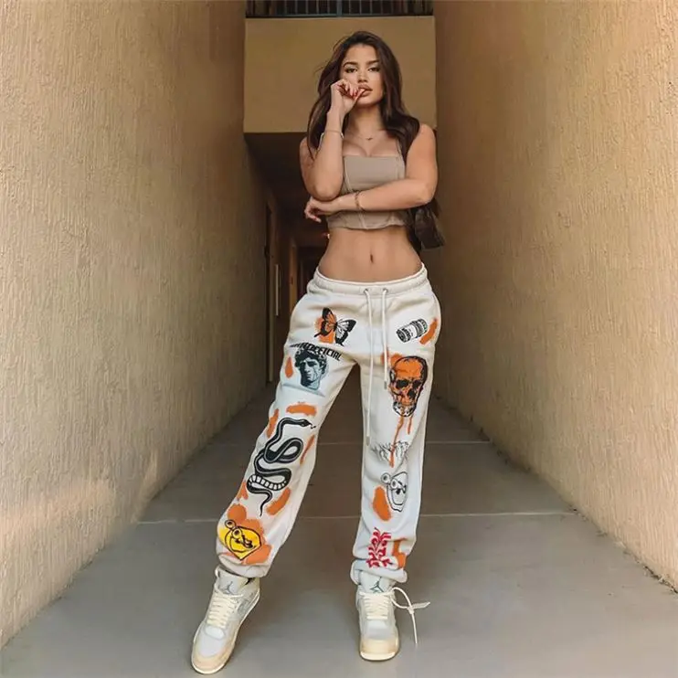 

X0538-woman clothes 2021 graffiti casual pants women jogger pants street wear