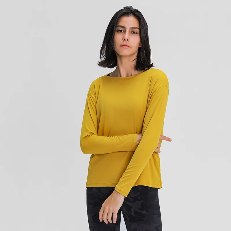 

Hot Selling Double Sides Nude Feeling Loose Long Sleeve Shirts Yoga Fitness Shirts