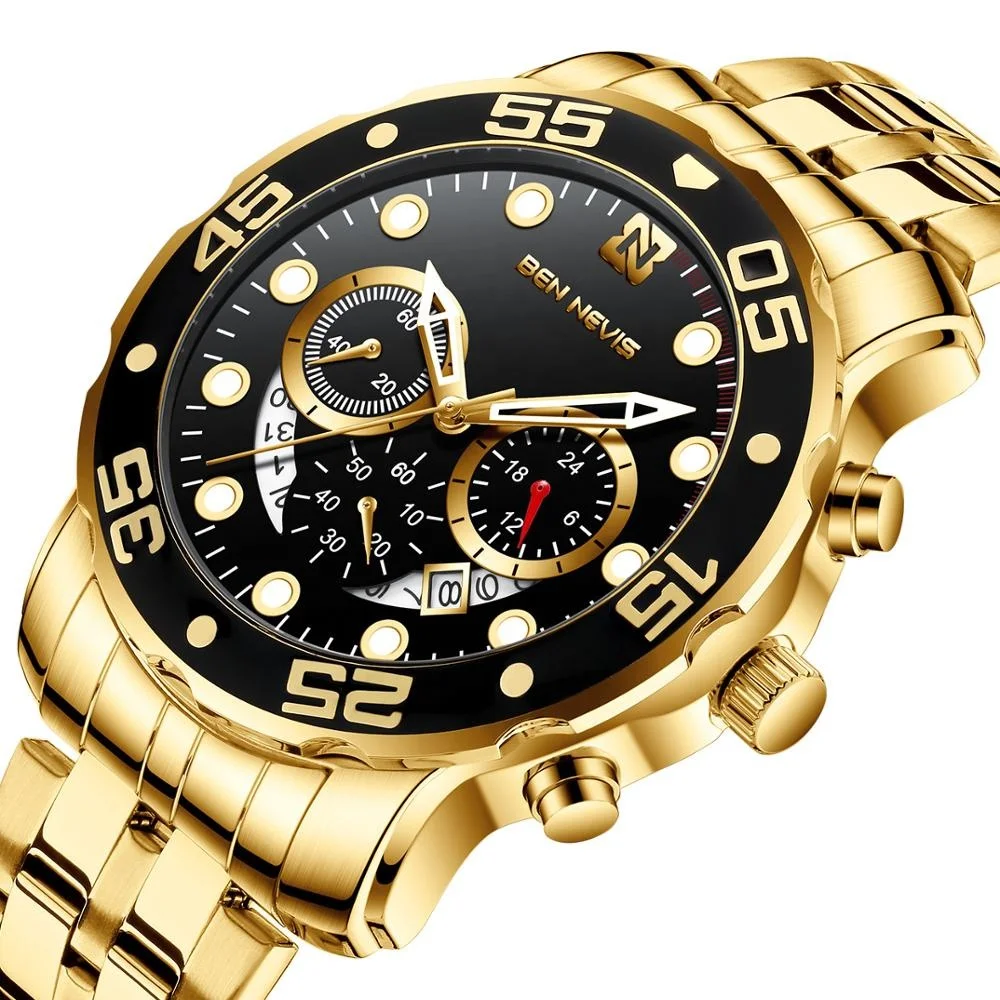 

New Arrival Luxury Stainless Steel Luminous Chronograph Watch Skeleton Mens Gold Watch Montre Homme Luxe