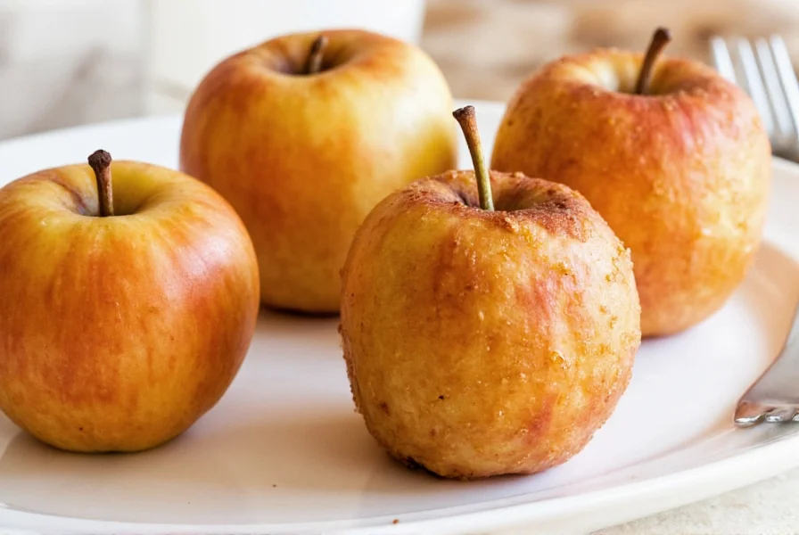 Four baked apples with cinnamon served in different styles: plain, with yogurt, with ice cream, and with nuts