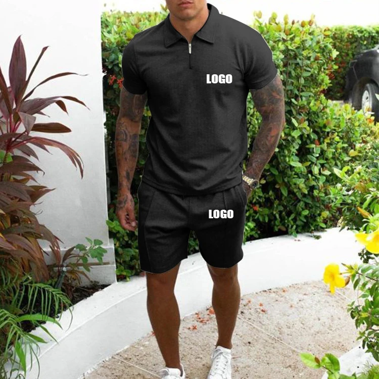 

Custom logo sweatsuit tracksuit private label sweat track suit set shorts men summer blank tee t shirt and short set for men, 6 colors