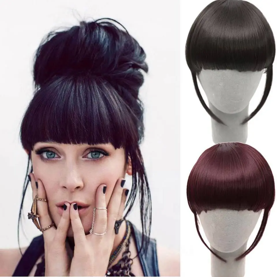 

Hot Sell Synthetic Hair Bangs Remy Clip On Hair Extension Fringes Hair Extension Bangs, Pic showed