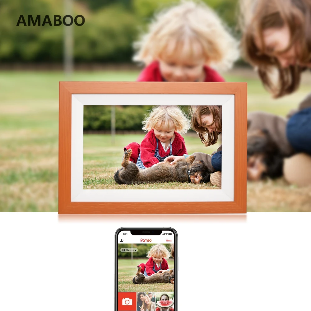 

AMABOO 8 inch Wifi Electronics Wood Digital Photo Picture Frame, Customized