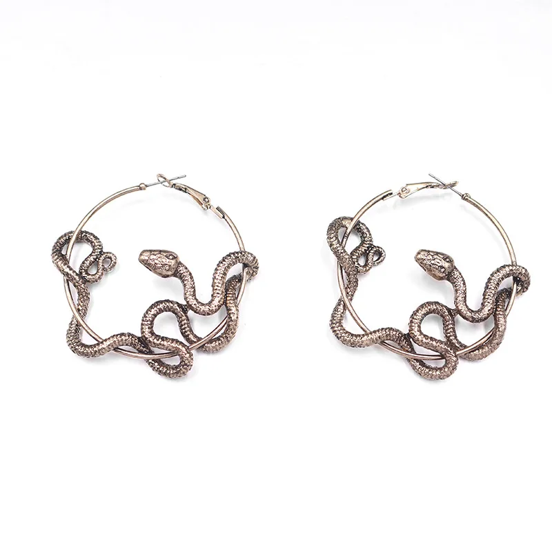 

Antique Bronze vintage animal snake surround hoop earring creative hoop earring, 6 color avaiable