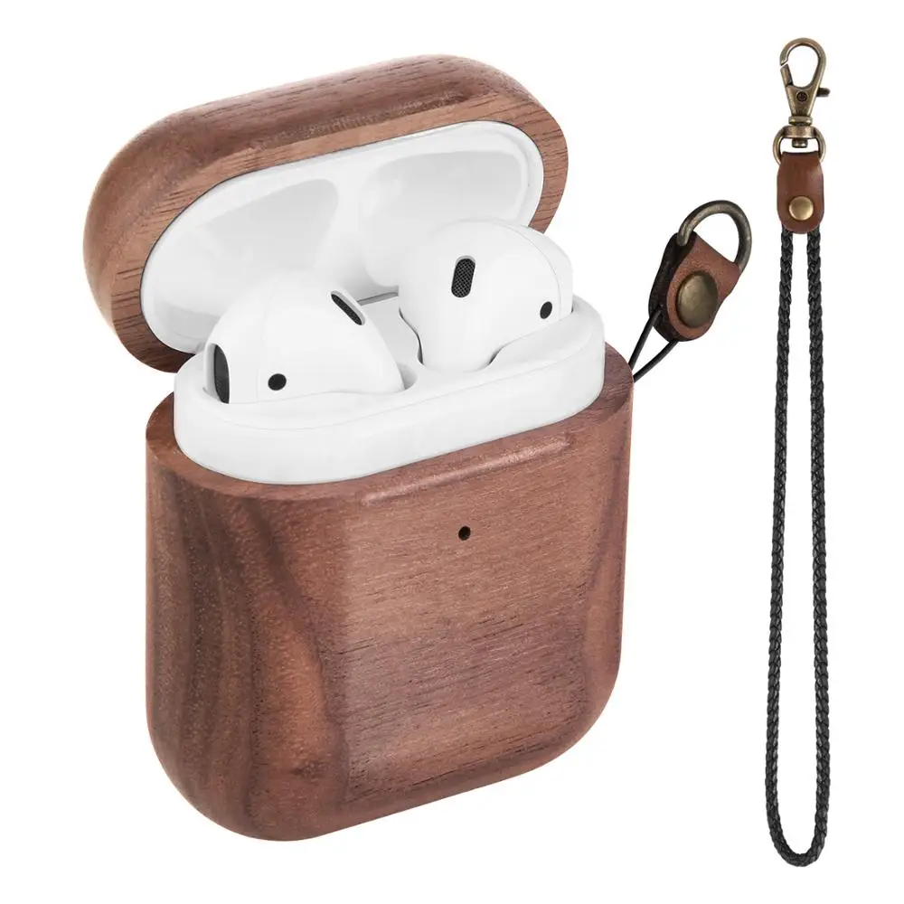 

New arrival XGUO "SUNSHINE" Leather wood Case For airpod 1\2 with strap