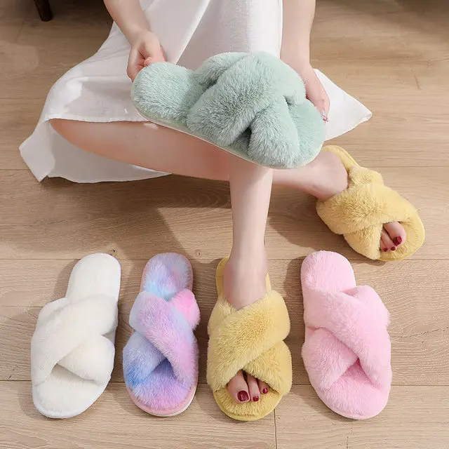 

Custom Winter Fashion Simple Home Soft Bottom Women Fluffy Plush Indoor Slipper Slippers Fur Fluffy Indoor House Slippers, Picture
