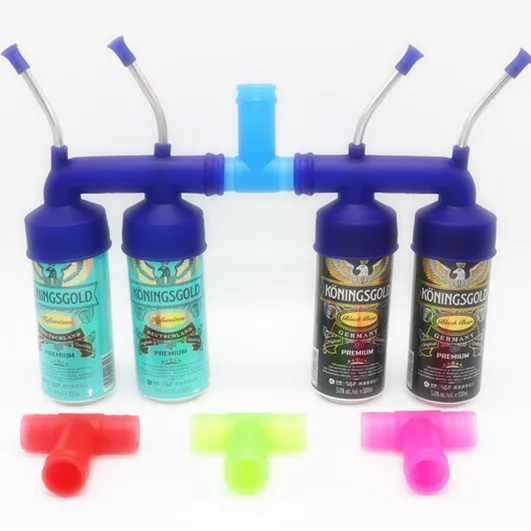 

Branding double beer can Bongs Snorkel funnel for chugging drinks, Blue, green ,pink or custom