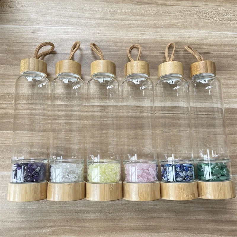 Natural Healing Water Bottles With Crystal Gravel Stone Crystal Glass Water Bottles