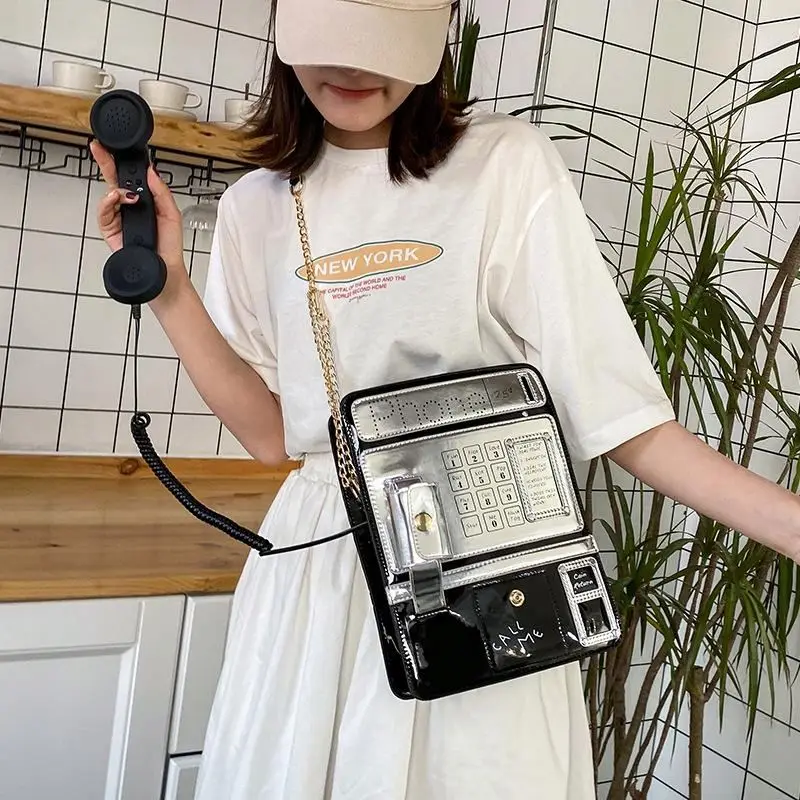 

Trendy Popular Design Telephone Model PU Girls Chain Purse Handbags Shoulder Tote Crossbody Bags Women