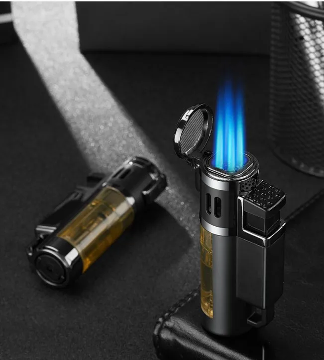 

High Quality 4 Jet Cigar Torch Butane Lighters ,Strong Flame Gun Butane Welding Torch Lighter for Camping, As picture