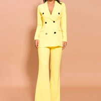 

HIGH QUALITY Newest 2019 Designer Suit Set Women's Shawl Collar Blazer with wide leg trouser Suit