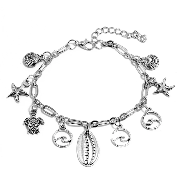 

Summer Beach Jewelry Starfish Sea Turtle Shell Anklet, Picture shows