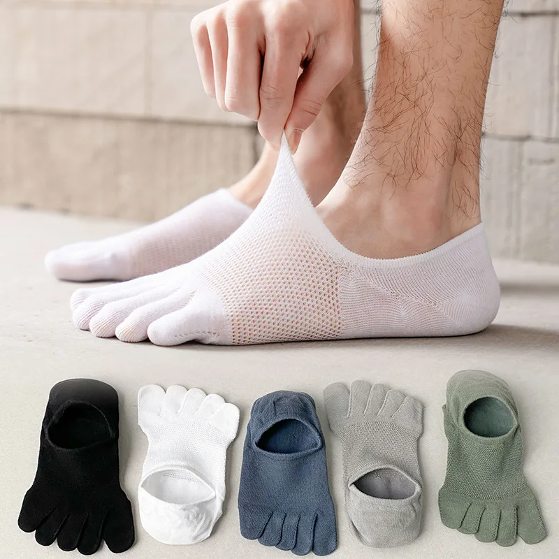 

Summer Thin Mesh Breathable 5 Toe Pure Color Five-Finger Cotton Socks Men'S Sports Socks