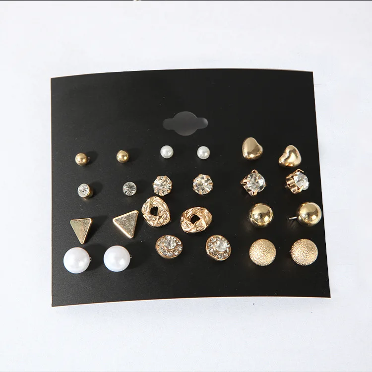 

12 pairs of zircon stud earrings with diamond hearts korean 2020 jewelry