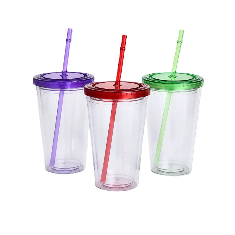 

Wholesale 16 24 oz plastic acrylic clear double wall tumbler cups with straw and lid