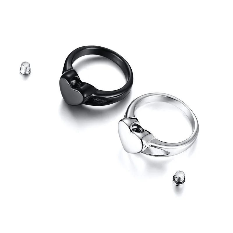 

Factory Wholesale Cremation Jewelry Silver Black Stainless Steel Heart Ring