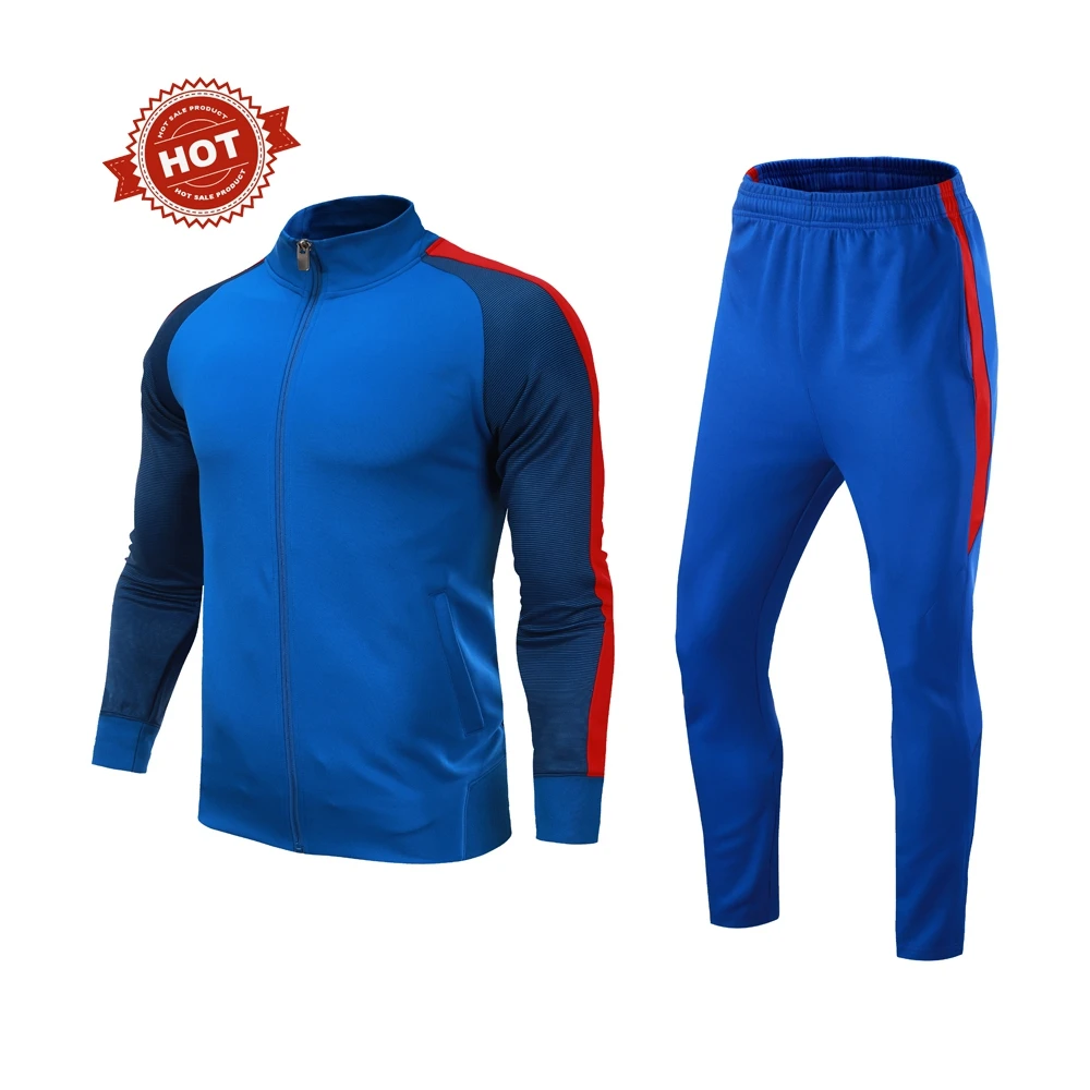

Latest design blank wholesale custom logo royal blue soccer mens tracksuit set, Custom color