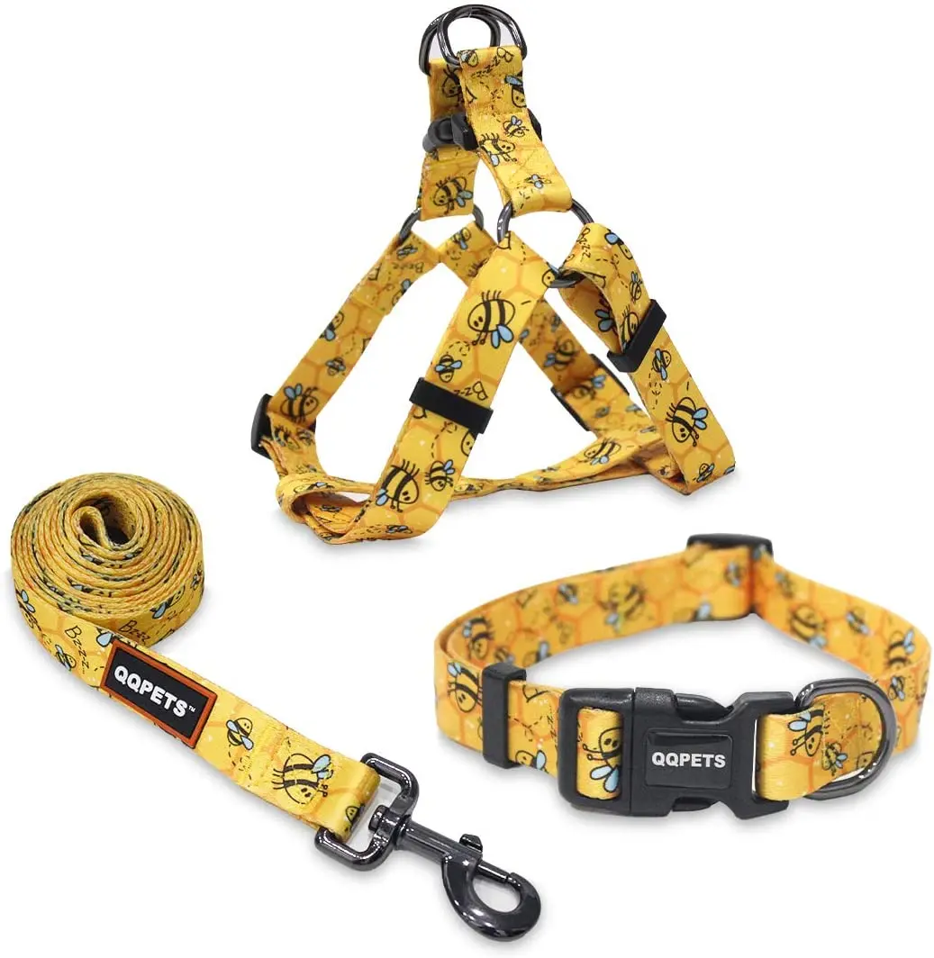 

Luxury bee collar and leash vest puppy dog lead and collar harness set for small medium large pet walking, Dog harness collar leash color can custom