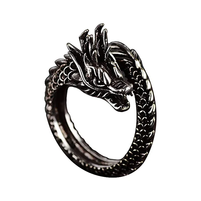 

Fashion Vintage Silver Dragon Engraving Surface Adjustable Opening Ring for Unisex, Silver color